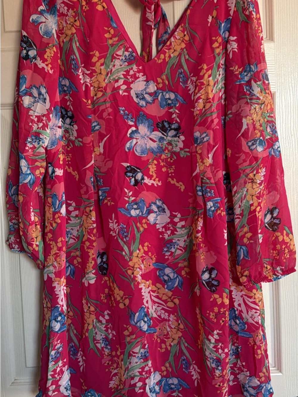 INC International Concepts Magenta Floral Long Sleeve V-Neck Dress